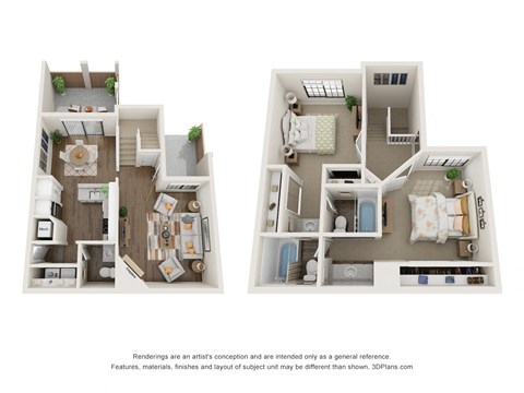 Floor plan for 2 beds, 2.5 baths, 1182 sqft
